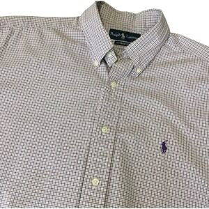 Ralph Lauren Shirt Mens Large Plaid Check Purple  Button Down Classic Fit SS